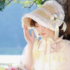 Lolita Bonnet Bow Ribbon Flower Cap FlatTop Lolita Straw Hat Lolita Accessories