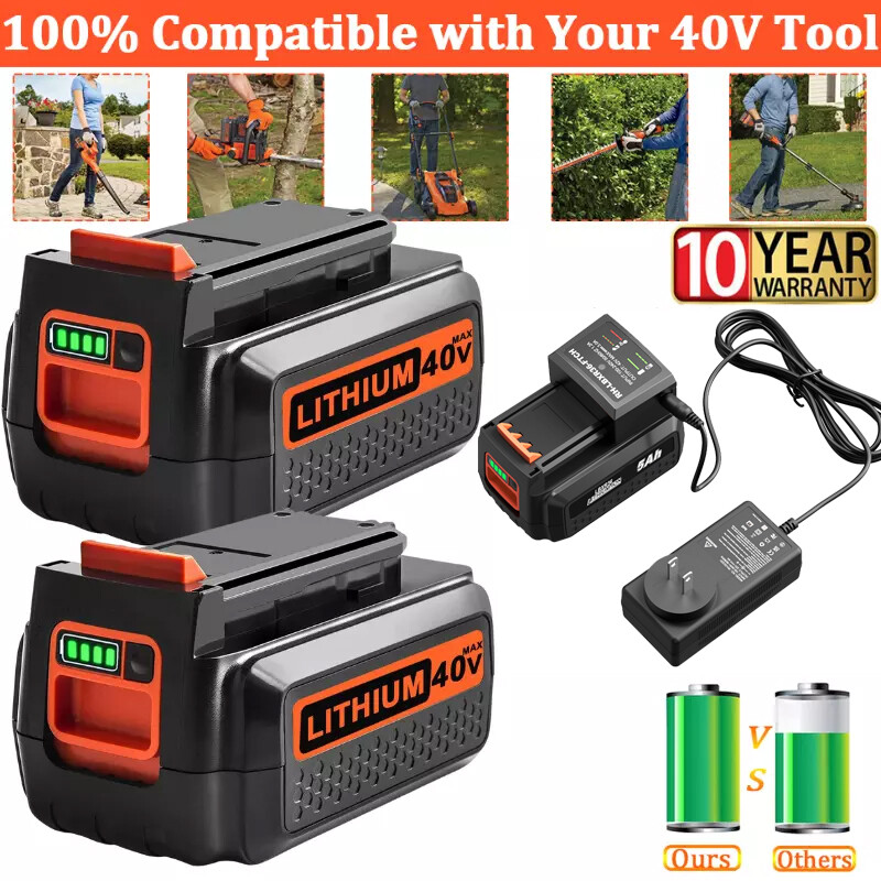 40V Lithium Battery and Charger Compatible with Black+Decker 40V Max LBXR36 LBX2040