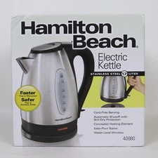 Hamilton Beach Electric Kettle Stainless Steel Cord Free Serving 7 cup 1.7 Liter