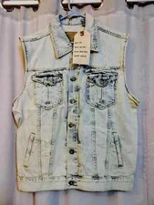 Y2K Vintage NWT Escapism Vest Mens XL Distressed Premium Denim Streetwear