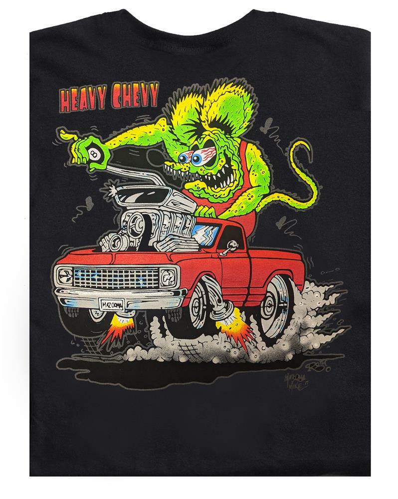 Men's Ed Big Daddy Roth Rat Fink Heavy Chevy Black Cotton T-Shirt