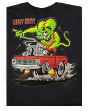 Men's Ed Big Daddy Roth Rat Fink Heavy Chevy Black Cotton T-Shirt M-3XL RF21B