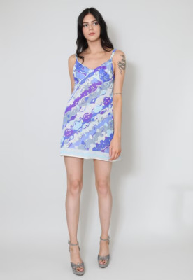 70er Vintage Emilio Pucci Formfit Rogers blau Nylon transparent Damen Slip Minikleid