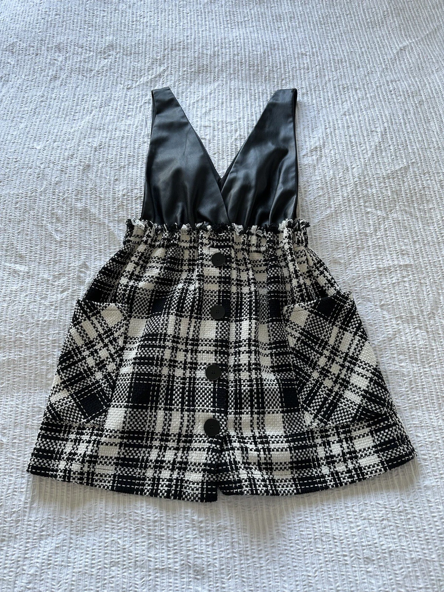 Checkered pinafore dress black and clearance white