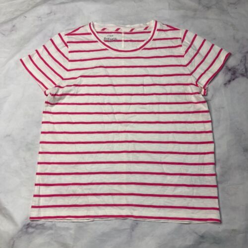 J Crew Girlfriend Tee Shirt T Womens Size Large Pink White Striped S/S