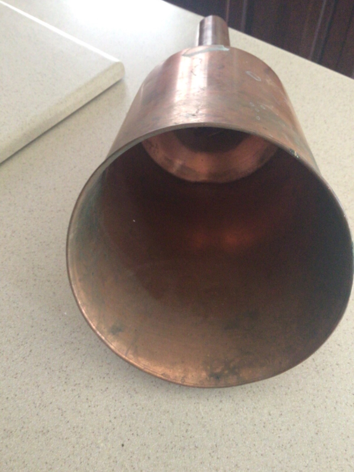 Antique Large Copper Feed Scoop 12" Copper "button" to release feed.
