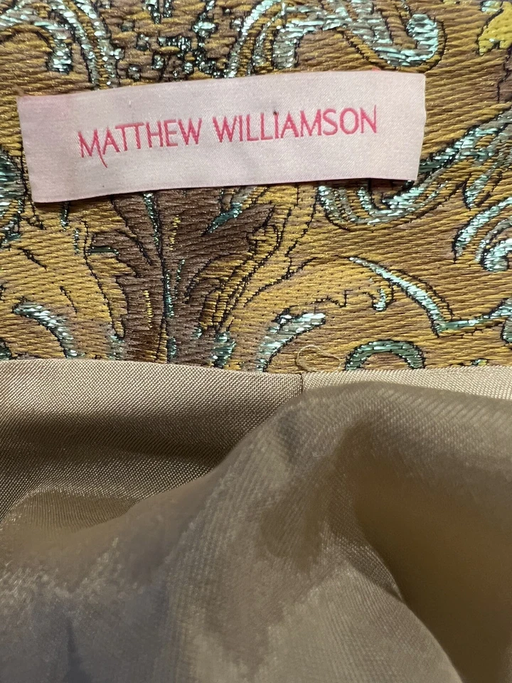 Falda Brocado Metálica MATTHEW WILLIAMSON Dorada y Verde Pálido, Forrada 8 Agosto, Reino Unido/4 EE. UU.  Foto 2 de 4