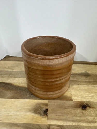 VGT Frankoma Pottery No. 272 Brown Ribbed Planter Pot Vase Utensil Holder