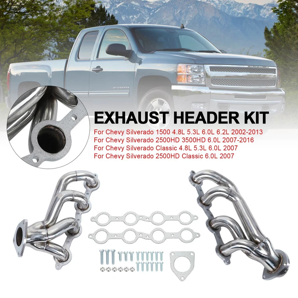 🚀Exhaust Headers Fits Chevy Silverado 1500 2500HD 3500HD 4.8 5.3 6.0L 2002-2016 Foto 3 de 4
