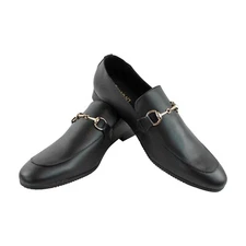 Genuine Real Leather Black Slip on Mens Dress Shoes With gold buckle By AZAR MAN