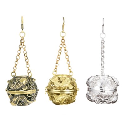 Decorative Brass Aromas Sphere Hanging Incenses Burners Ball with Chain Decors
