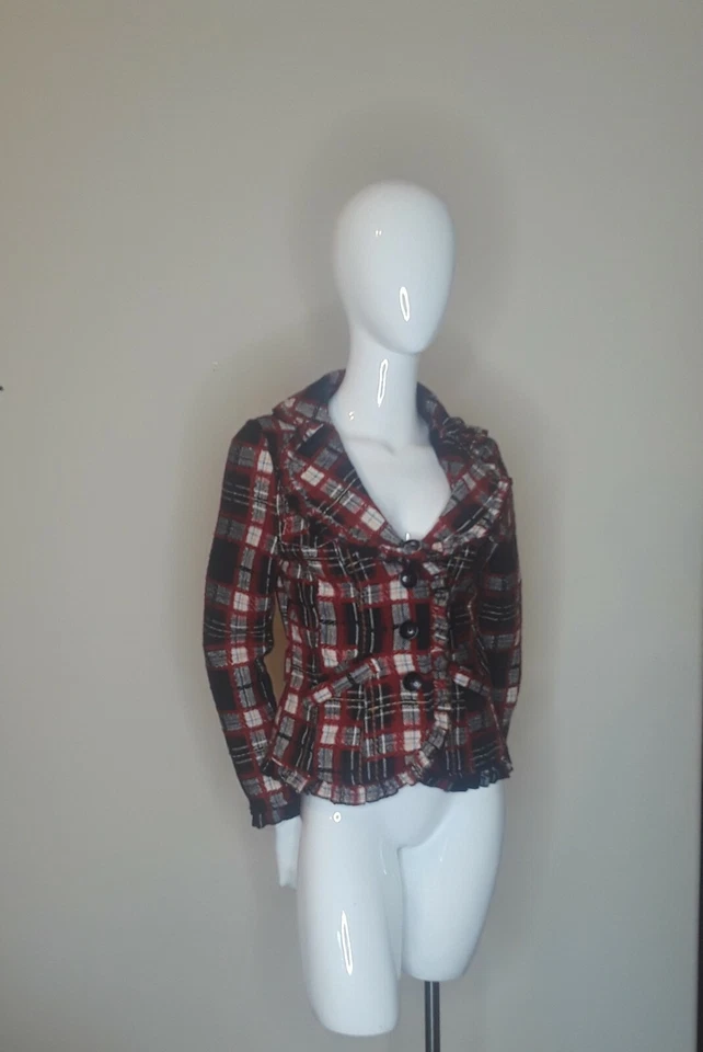 Body Central Rojo Negro Tejido a Cuadros Traje Chaqueta Blazer Talla M Foto 2 de 4