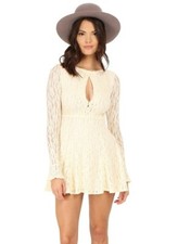 Free People 241180 Womens Floral Lace Fit & Flare Dress Shearling Size Medium