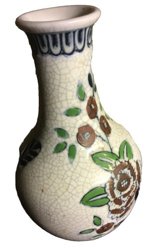 Signierte handbemalte Blumen Stonewear Vase - 5"T x 3,5"B - Bild 3 von 4