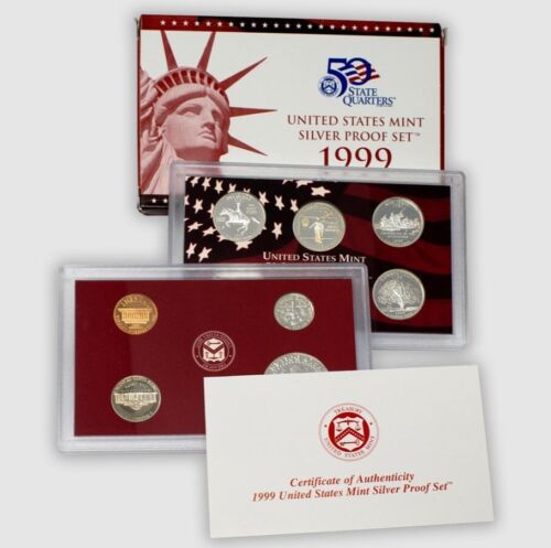 1999-S US MINT SILVER PROOF SET 9 COINS OGP BOX COA