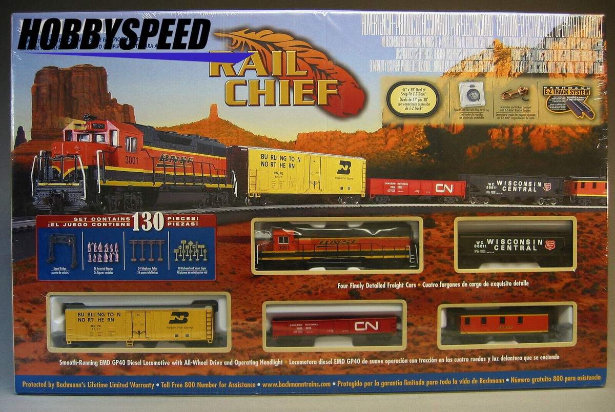 BACHMANN HO BNSF RAIL CHIEF FREIGHT SET train box car ez track engine  BAC00706