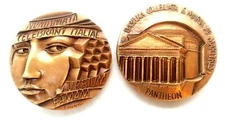 The Pantheon in Rome Collectible Bronze Medal, Made in Milan, Italy, Stamped