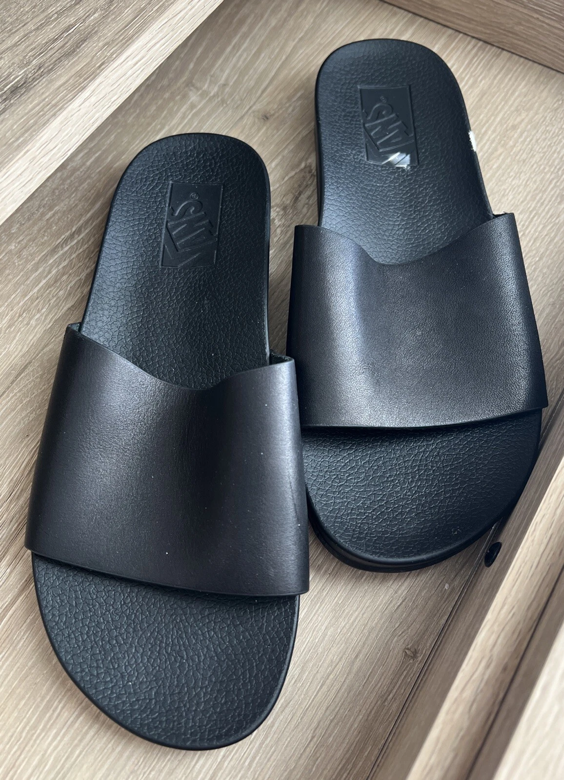 Vans donna Decon Slide in pelle nera taglia 5 nuovo con etichette #VN0A5HFCL3A