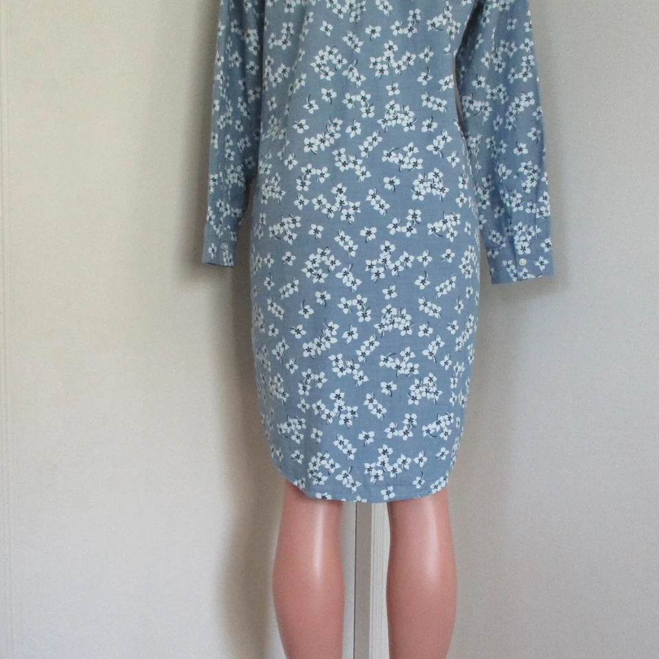 LANDS' END DRAPER JAMES COTTON BLUE FLORAL LONG SLEEVE SHIRT DRESS,  SIZE S 6-8 - Image 4 of 4