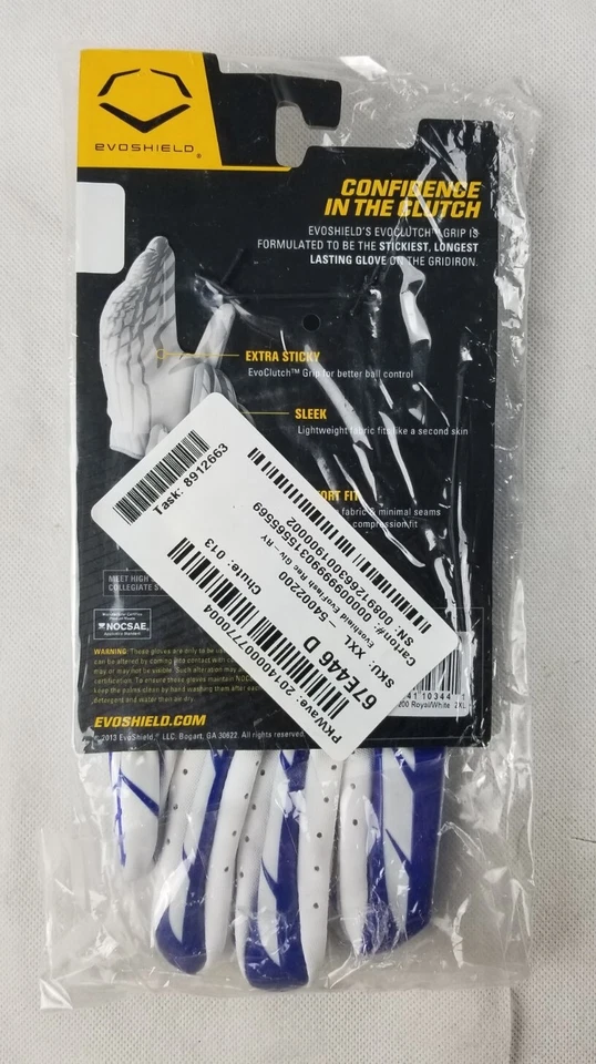NUEVO Guantes de fútbol americano receptor EvoShield EvoFlash azul real blanco para hombre XXL 2013 Foto 2 de 4
