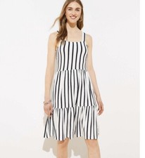 LOFT Women's NWT Striped Tiered Square Neck Dress - Black/White - Size 6