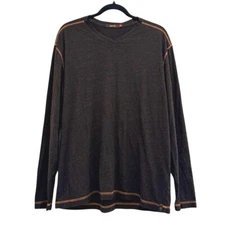 Agave Long Sleeve V Neck T-Shirt Brown Stitching Home Run K-1256 Men L Lux USA
