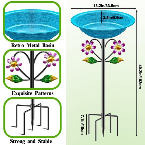 Metal Bird Bath for Outside Garden Birdbath Bowl Freestanding Bird Feeders fo... - Picture 2 of 7