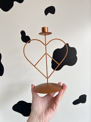 Love Heart Peace Candelabra Candle Holder Bronze Matte Cute Y2K - Main Image