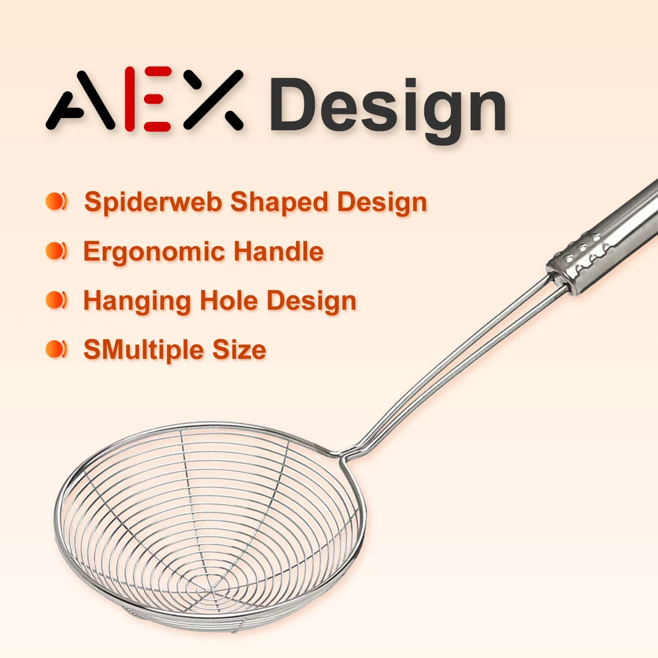 Stainless Steel Spider Skimmer Ladle Mesh Strainer Fry Spoon Kitchen Utensil Set - Image 2 of 4