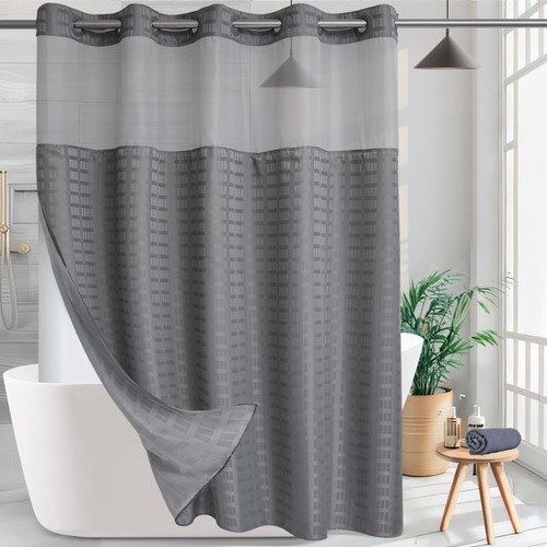 Hotel Fabric Shower Curtain Shower Curtain Machine Washable with Snap in Remo...
