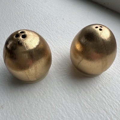 Rare New Napier Egg Shaped Salt & Pepper Shakers Gold Tone Textured 