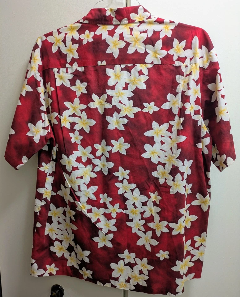 Camisa Hawaiana Roja Royal Creations L Con Estampado Floral Blanco Amarillo HECHA EN EE. UU. Foto 2 de 3