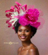 Kentucky Derby Hat Rose Fascinator Fuchsia Hot Pink Aqua Blue Royal Ascot Hats