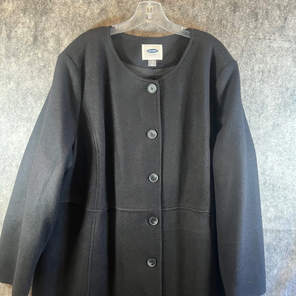 Abrigo negro de longitud completa Old Navy para mujer mezcla de lana talla 3X usado en excelente estado Foto 2 de 4