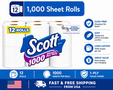 Scott 1000 1-Ply Toilet Paper, 12 Rolls, 1,000 Sheets per Roll