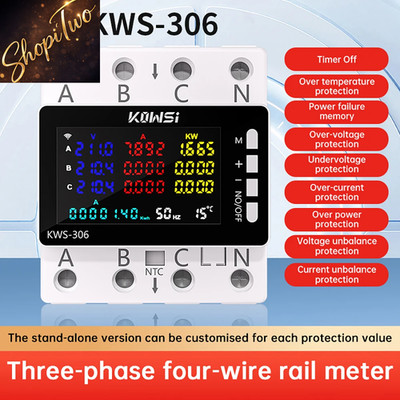 WIFI Power Energy Meter AC Monitor AC 85-290V 80A 3 Phase 4-Wire Rail Over U