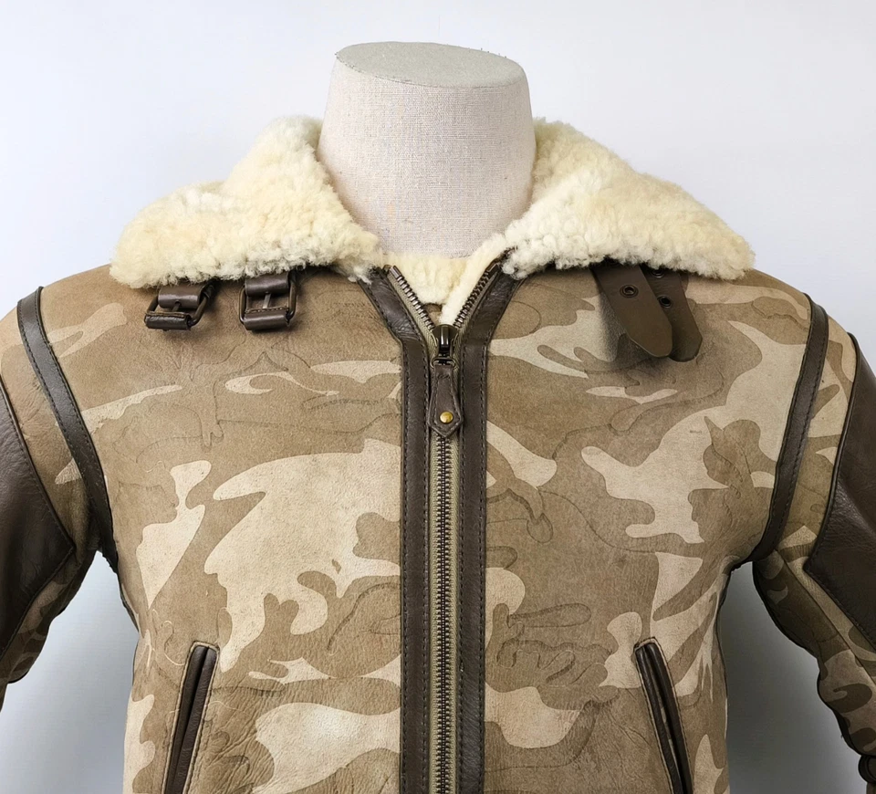 Chevignon Lederjacke gewachsenes Lammfell Gr. 38 (S) Camouflage Heritage - Bild 4 von 4