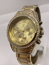 Vintage Gold Tone Rhinestone Cuff Bangle Watch New Battery