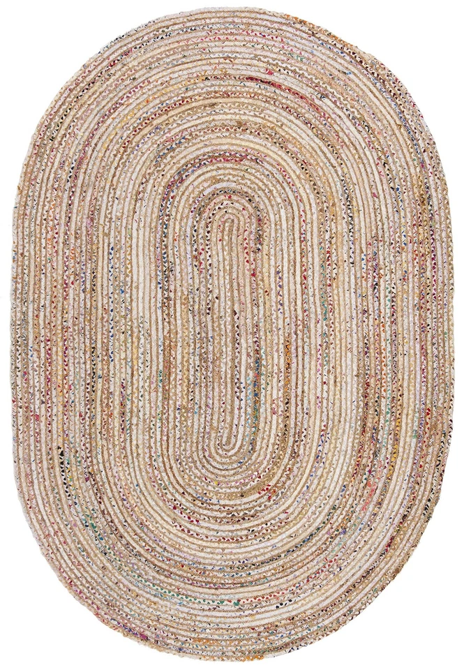 Area Rug 6x9 Oval - Cape Cod Collection - Beige & Multi, Handmade Jute & Cott... - Image 2 of 4