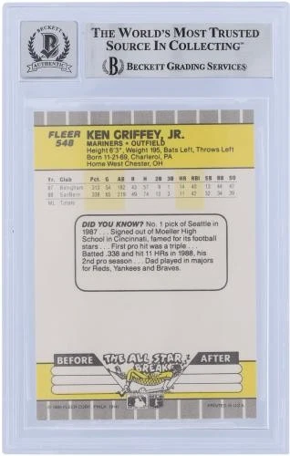 Ken Griffey Jr. Seattle Mariners Firmado 1989 Fleer Serie 1 #548 BAS 10 Novato Foto 3 de 3