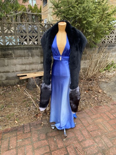 Monroe Style Real Full Pelt Black Fox Stole Wrap New item Evening Made in USA - Picture 2 of 14