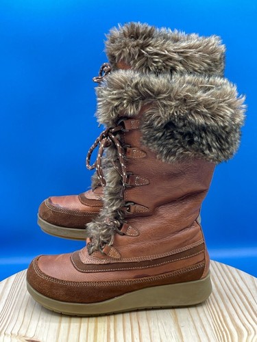Aldo kniehohe Schneestiefel Damen Gr. 7,5 braun Leder Schnürung Kunstfell - Bild 1 von 9