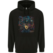 Futuristic Cyberpunk Girl Crypto Alien, Mens 80% Cotton Hoodie