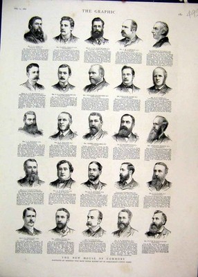 Original Old Antique Print 1886 House Commons Portraits Members Ninth Series
