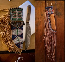 Native American Sioux Handmade Knife Sheath Indian Beaded Knife Cover 2 pcs