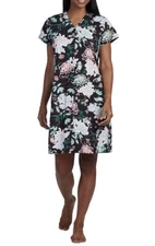 Miss Elaine Women's Short-Sleeve Floral Snap Robe, Seaside, XL, MSRP $78
