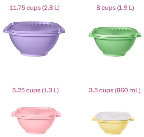 Tupperware Multicolor 8 Piece Heritage Sheer Square Bowl Set Instant Seal New - Picture 2 of 3