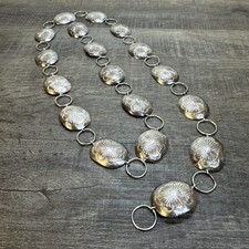 Vtg Solid Sterling Silver Native Stamped Navajo Concho Belt 35" Long