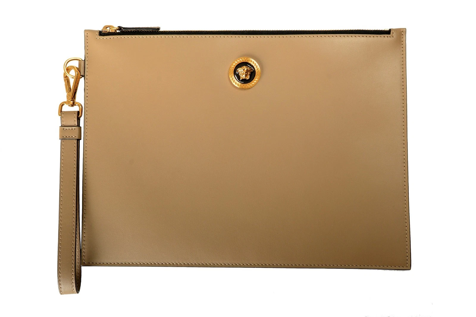Versace — Versace Unisex Taupe Beige 100% Leather Wristlet Handbag Clutch Bag