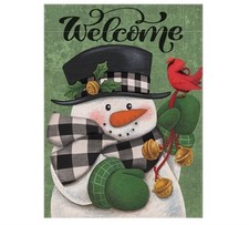 Christmas Garden Flag Snowman  Cardinal Welcome Double Sided Burlap 12"x18"